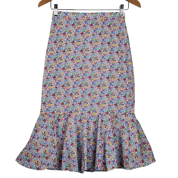J.Crew LIBERTY Fabric Trumpet Skirt Women’s SZ 00 Multicolor Ditzy Floral EUC - Picture 1 of 16